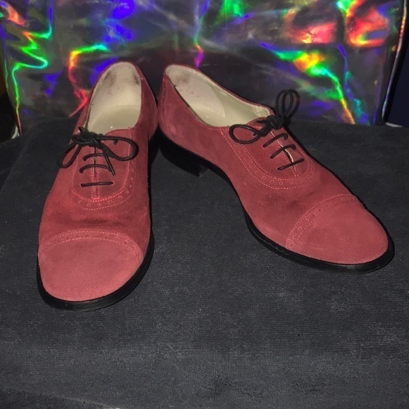 TALBOT Red Suede Oxford Laceup short heel - Picture 1 of 16